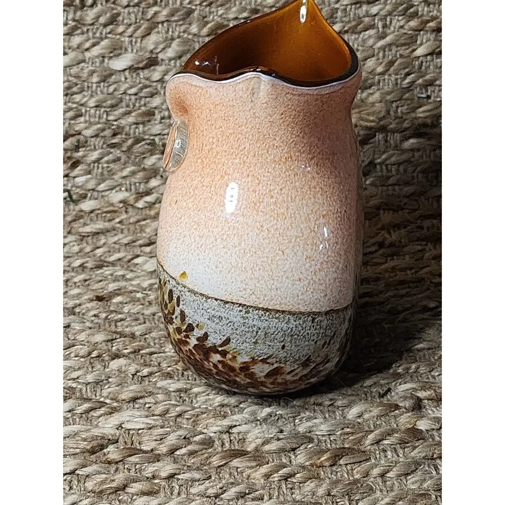Vintage Hand Blown Studio Art Murano Glass Owl Vase Brown Cream 7